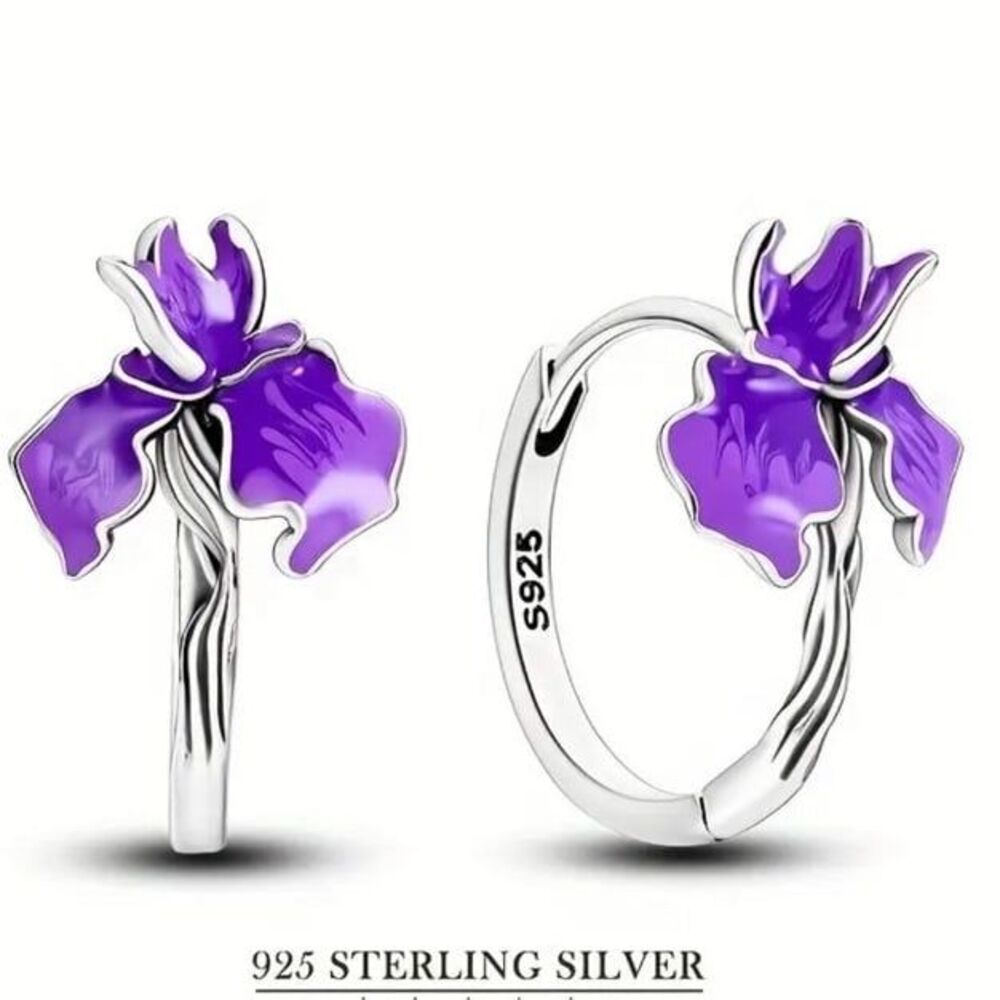 Earrings Sterling Silver 925 with purple flower design